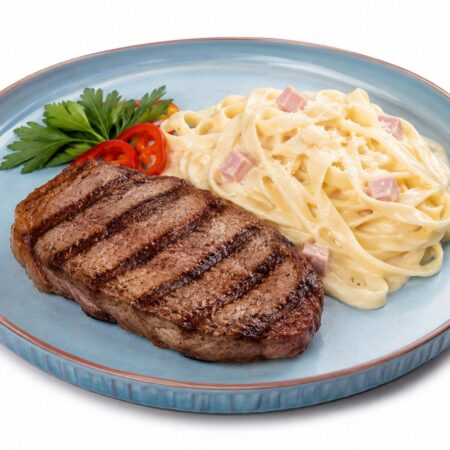 Fetuccini a lo alfredo con lomo